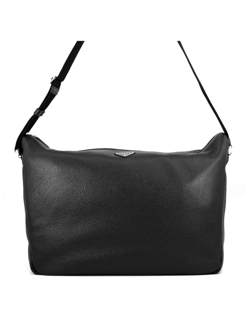 Prada Shoulder Bag Triangle Logo Vitello Daino Leather Black